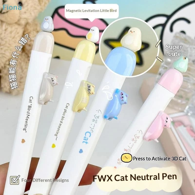☽ Simpatica Penna Gel a Levitazione Magnetica 3D a Forma di Gatto, Penna a Sfera Retrattile da 0,5 mm per Scuola, Ufficio e Regalo per Bambini