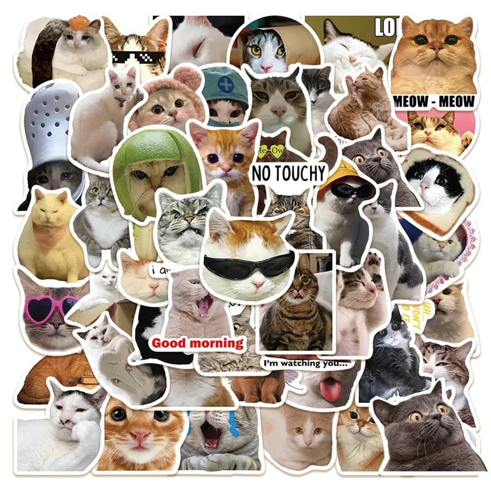 10/30/50pcs Funny Funny Cat MEME Animals Stickers Kawaii Aesthetic Computer Decalcomanie Phone Laptop Notebook Decoration Wall decal for Children toys