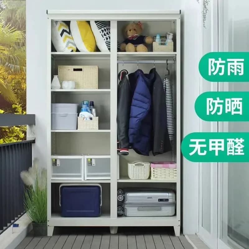 Steel Outdoor Balcony Cabinet Waterproof Sunscreen Storage Locker with Sliding Door and Lock Large Capacity Wardrobe for