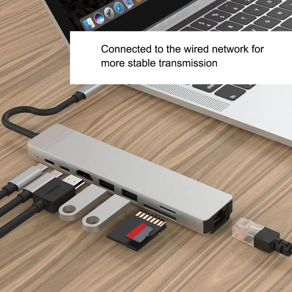 Docking station 8 in 1 from type C to HDMI to high definition USB 3.0 HDMI splitter, card reader, PD power supply for network card