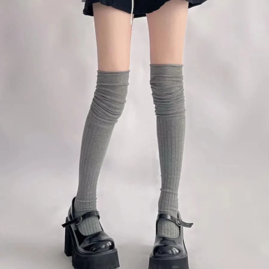 Women's shoes above the knee, spring and autumn slouchy socks, long JK Milk White socks for boots