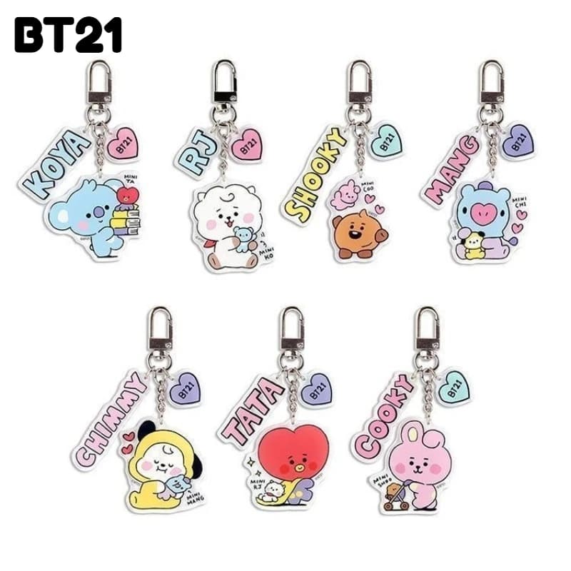 Portachiavi in acrilico BT21 K-POP a forma di cartone animato, ciondolo carino 2026, accessorio per zaino, alpaca, coniglio rosa, cucciolo, regalo per fan di idol