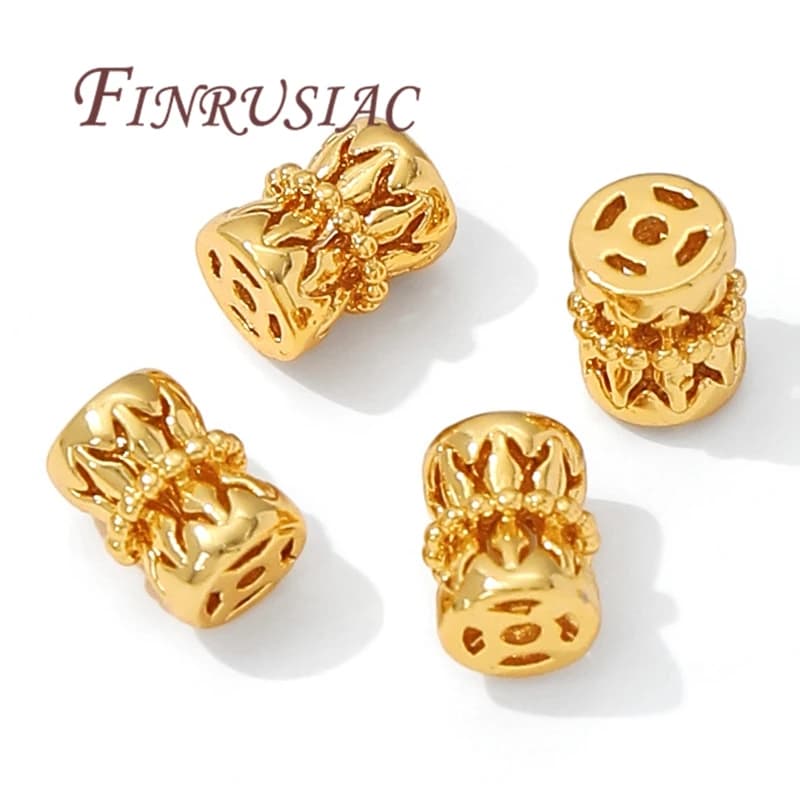 Perline distanziatrici cave placcate oro 18 carati da 7,5 mm * 5,6 mm per la creazione di gioielli, separatori per accessori per braccialetti, perline di metallo, perline per collane