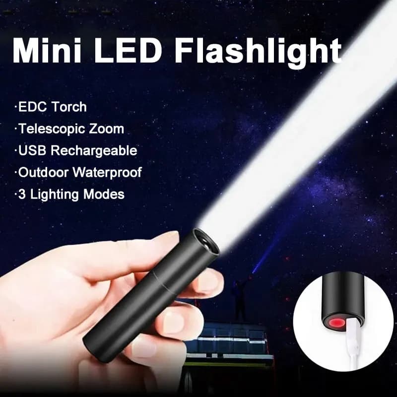 Mini torcia a LED ricaricabile a tre modalità di luce torcia portatile con Zoom esterno potente telescopica impermeabile