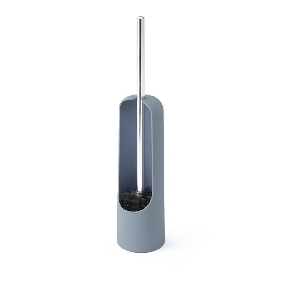Touch scopino per WC con supporto nascondiglio Detergente per ciotole durevole, sottile, in plastica e metallo con setole, blu ardesia