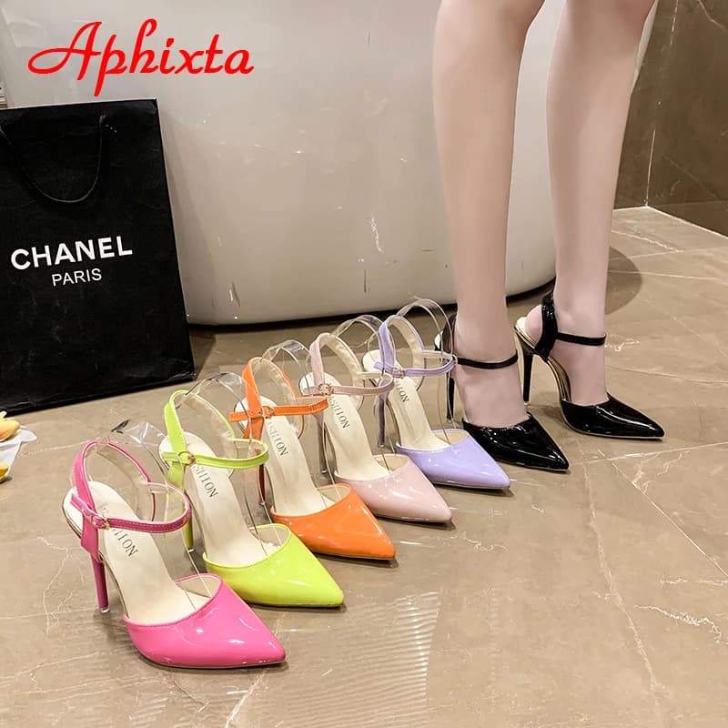 Aphixta estate 7cm 12cm tacchi a spillo Super alti sandali con cinturino alla caviglia donna scarpe con tacco a punta cava Plus Size 48