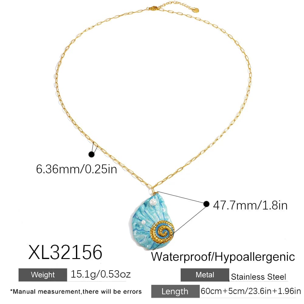 New trendy and unique stainless steel necklace - Dopamine - simple ocean style with sea star and shell beach lock collar chain