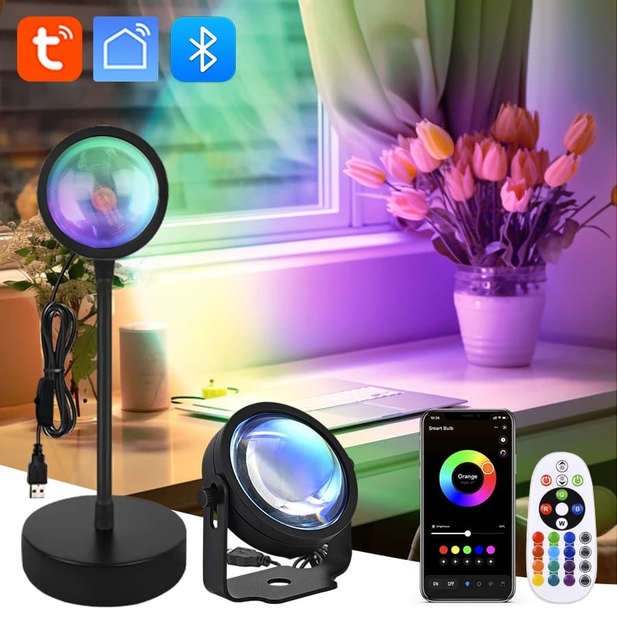 Lampada da tramonto intelligente Tuya USB Proiettore da tramonto Luce RGB Smart Life APP remota per l'illuminazione della decorazione dello sfondo della fotografia della stanza