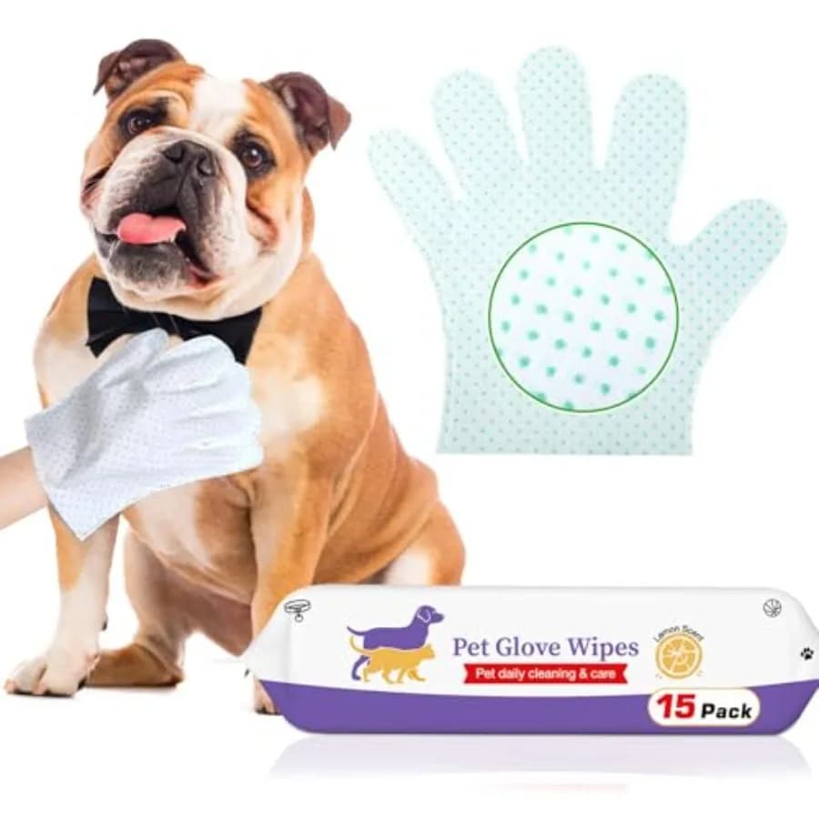Guanti per la Pulizia del Cane, Salviette 15pz, Guanti Deodoranti Monouso per la Toelettatura e il Bagno degli Animali Domestici, Extra Spessi, Senza Risciacquo, Shampoo a Secco