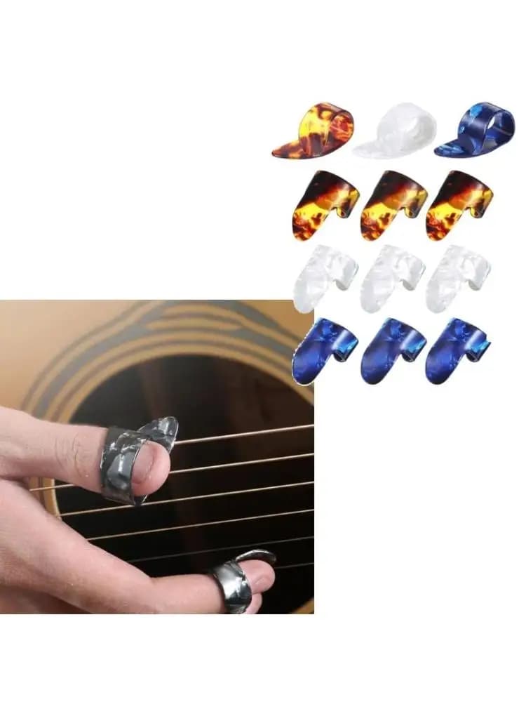 Q39E 12Pcs Guitar Finger Picks for Fingerstyle Acoustic Guitar, Banjo or Ukulele