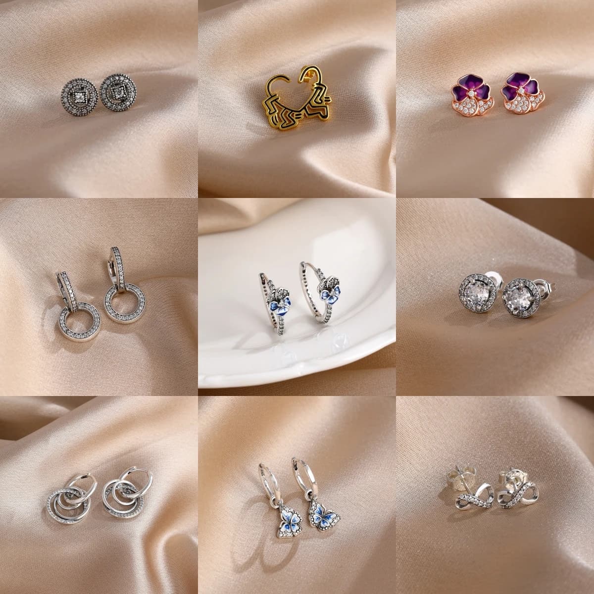 925 Sterling Silver Earrings for Women Heart Flower Butterfly Circle Hoop Earrings Crystal Fashion Jewelry Gift
