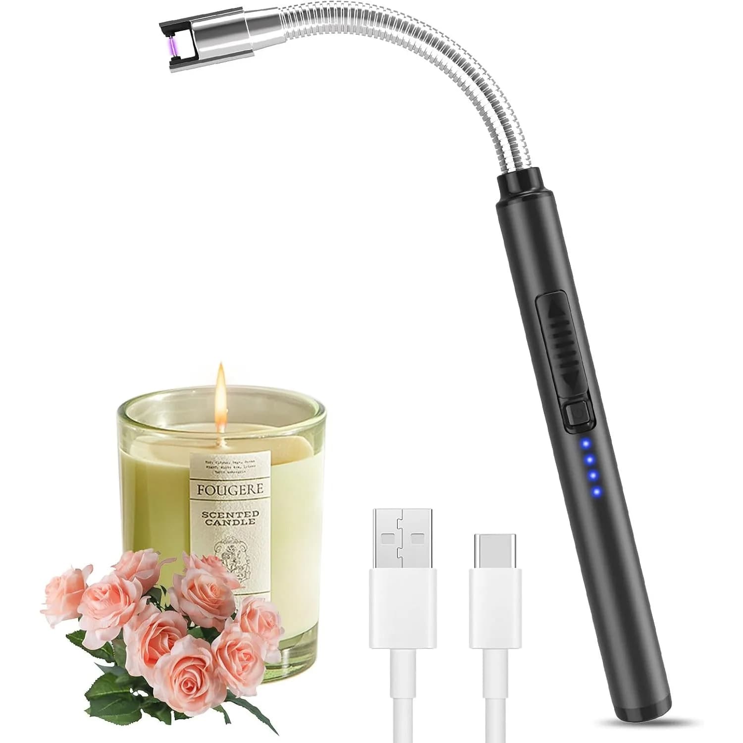Confezione da 2 accendini elettrici Nuovo, antivento, senza fiamma, USB, ricaricabile, con chiusura di sicurezza, adatto per cucina, barbecue, candele