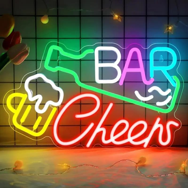 Bar Cheers Insegna al neon Luci a LED Bar per la casa Illuminazione da parete Insegna Decorazione della stanza per la festa di compleanno Pub Club Negozio Lampada USB dimmerabile