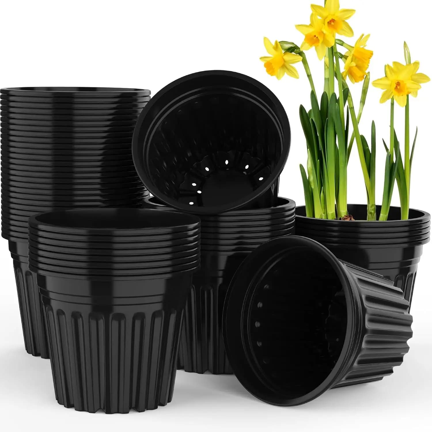 50 Pezzi Vasi da Vivaio da 3 Galloni, Vasi in Plastica per Semina e Fiori con Fori di Drenaggio, Flexible per Piante