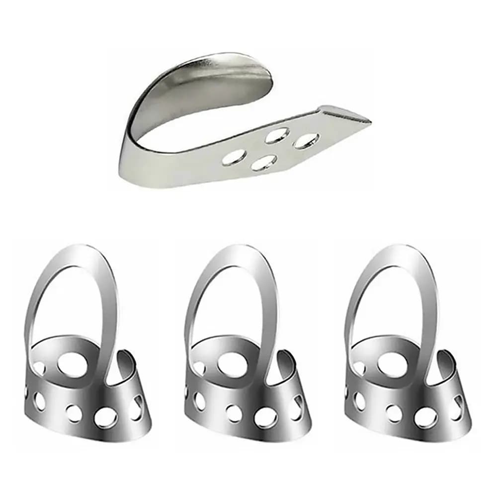 Set di 4 Plettri per Chitarra, Anello Regolabile in Acciaio Inox per Pollice e Dito Medio, Accessori per Ukulele, Banjo e Basso