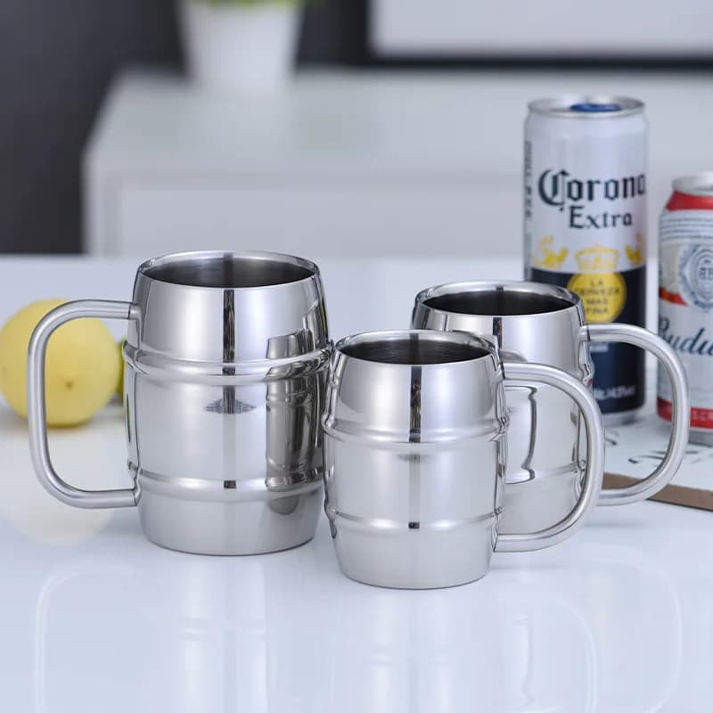 Tazza da birra doppia in acciaio inossidabile da 500/450 ml Tazza da caffè occidentale da campeggio all'aperto con manico Tazze da acqua portatili isolate