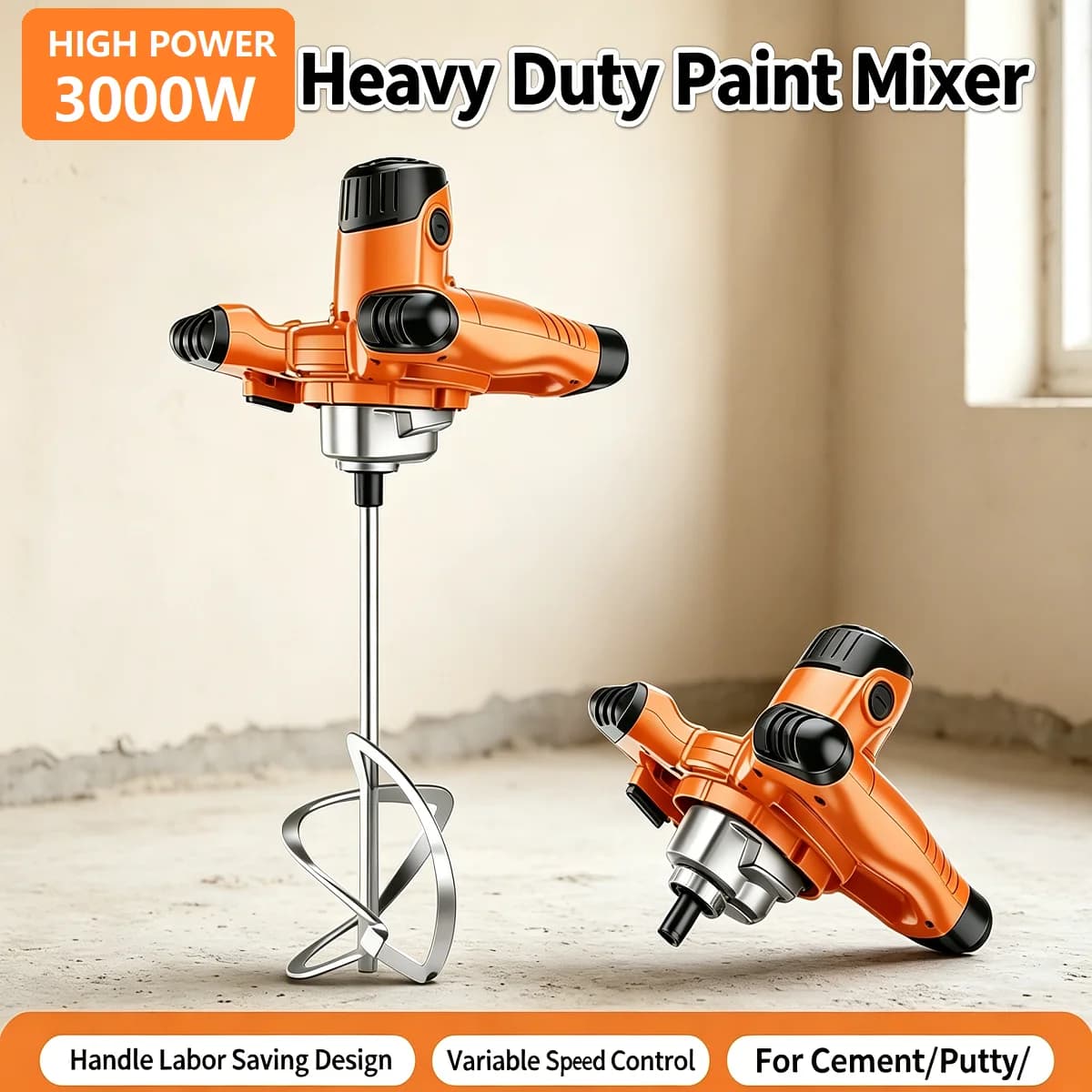 Handheld Electric Cement Mixer Paint Putty Stirring Machine Stainless Steel Mixing Rod For Construction Decoration DIY Tools