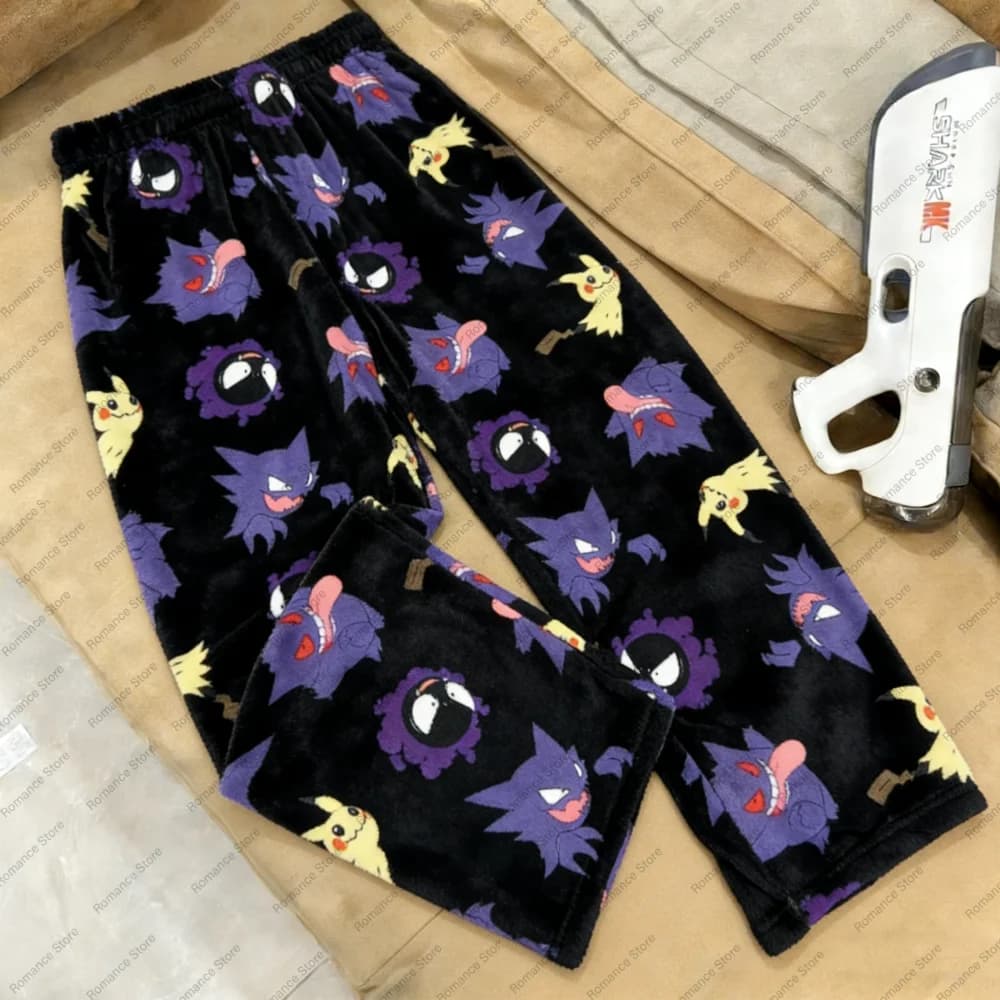 2026 Pocket Monster Pikachu Full Over Print Pantaloni del pigiama per adulti abbinati a abiti per la famiglia Flanella autunnale e invernale Pantaloni comodi