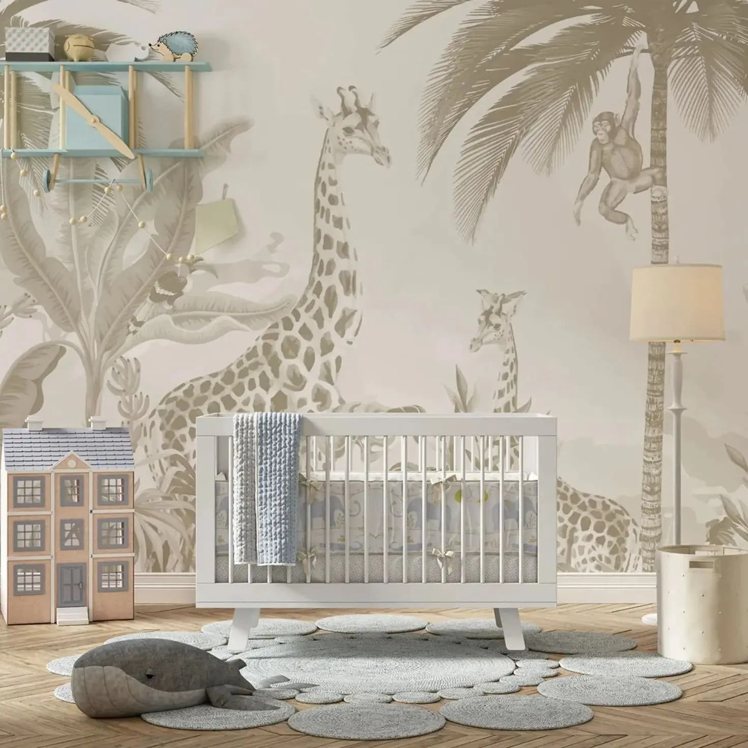 Carta da parati con animali della giungla per bambini, carta da parati murale con giraffa per cameretta, murale a tema giungla per la decorazione della cameretta dei bambini