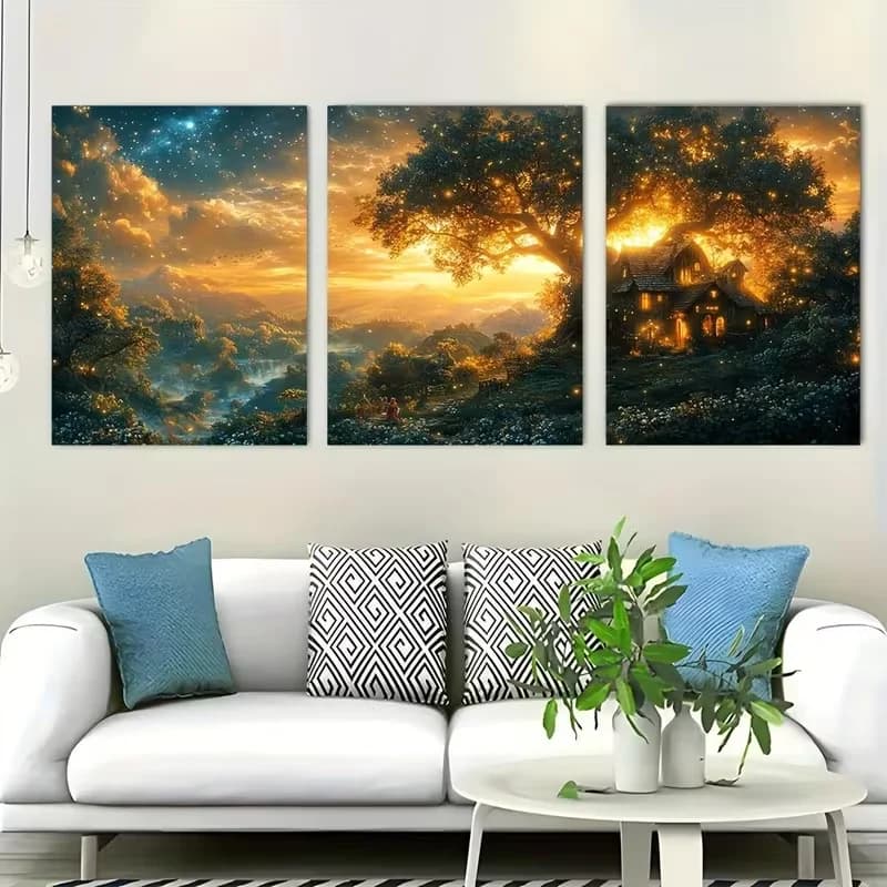 3Pcs DIY Diamond Painting Kit Magic Forest Landscape Full Square Round Mosaic Embroidery 5D Cross Stitch Home Wall Decoration