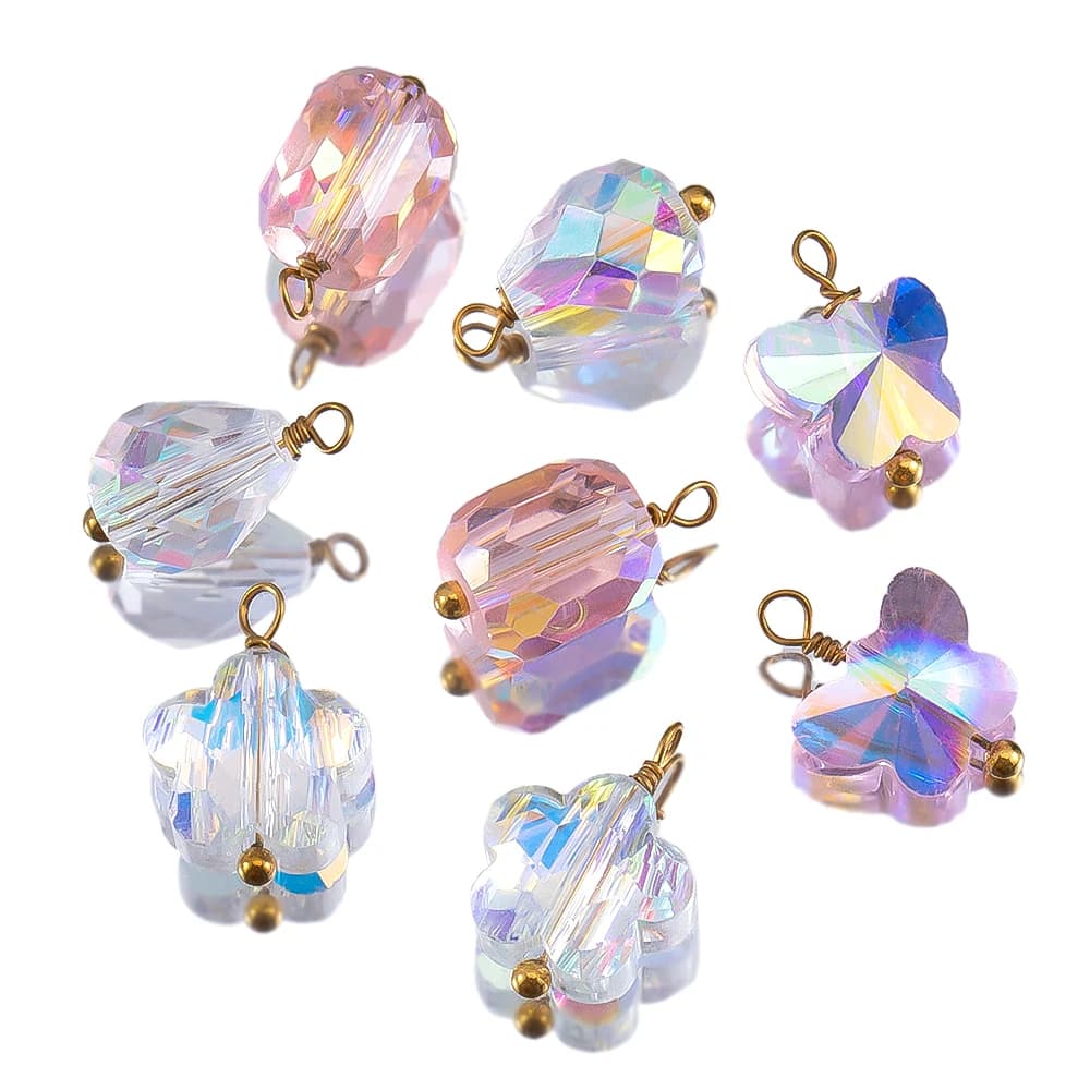 10 pezzi 2 pezzi gancio in filo metallico con farfalla di vetro pendenti con ciondoli a goccia d'acqua per gioielli fai da te Boho collana braccialetto orecchini che fanno