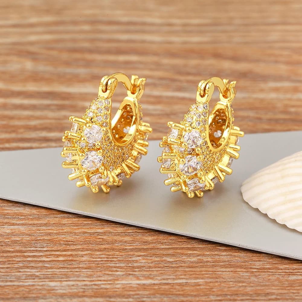 Nidin New Arrival Minimalist Crystal Cubic Zirconia Stud Earrings Geometric Design for Women Gold Color Engagement Ceremony Gift