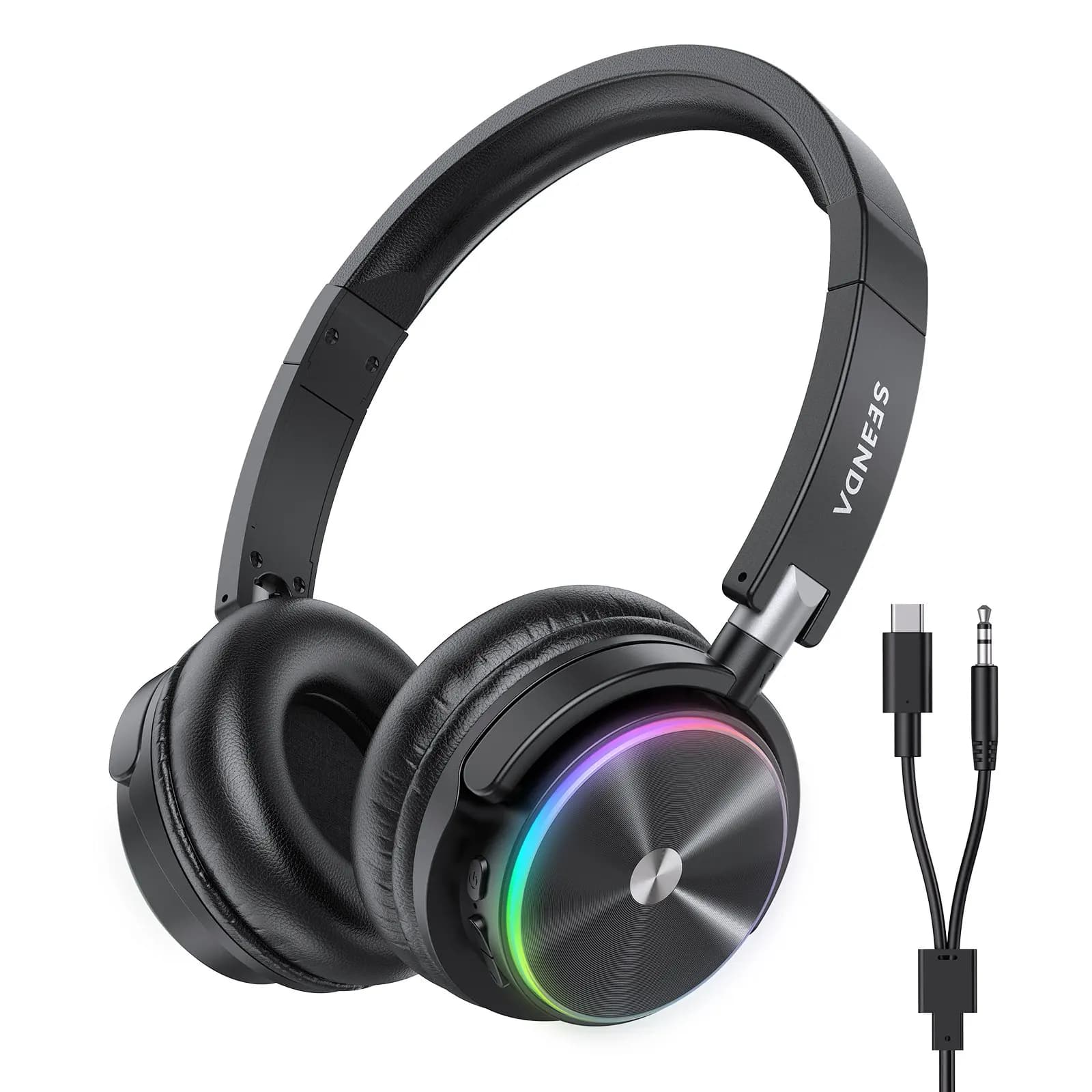Seenda Cuffie Bluetooth per bambini per computer iPad Tablet Viaggio Scuola Cuffie wireless RGB pieghevoli, 50 ore di riproduzione, leggere,