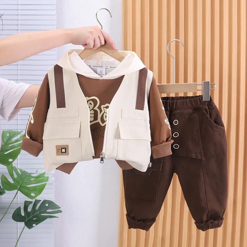 Completo per Bambini Primavera-Autunno 2023: Cardigan con Zip, Felpa con Cappuccio e Pantaloni, Set 3 Pezzi Casual per Bambini