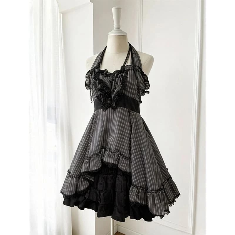 Completo due pezzi Lolita giapponese Kawaii da donna, abito a righe senza maniche vintage, gonna casual stile Y2K Preppy, moda quotidiana