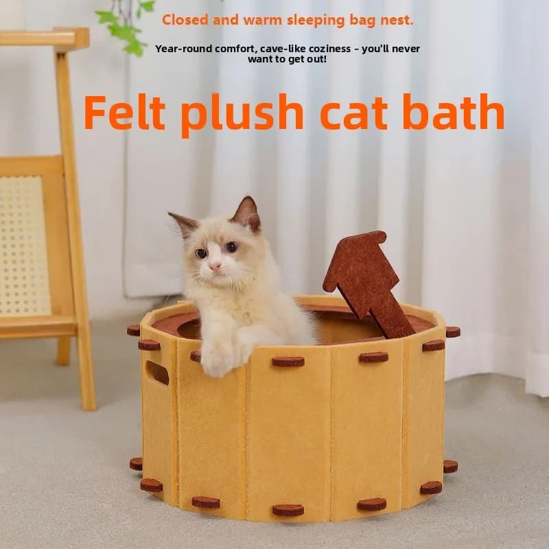 Cuccia per Gatti in Feltro Peluche, Sacco a Pelo Chiuso e Caldo per Gatti da Interno, Cuccia Cilindrica Pieghevole con Design Carino