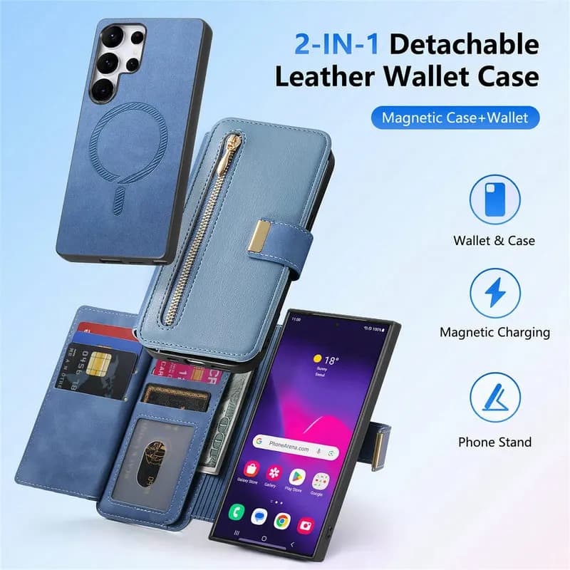Custodia per carte magnetiche in pelle staccabile 2IN1 per Samsung Galaxy S25 Ultra Edge 5G Flip Cover Portafoglio RFID Funda Samsung S 25 Plus FE