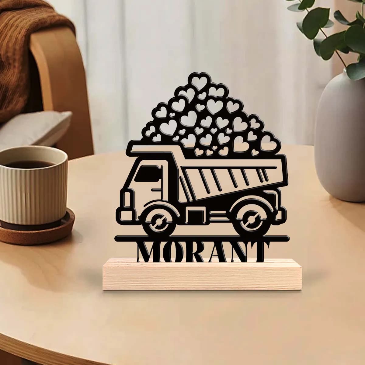 1pc Customized Wrought Iron Desktop Ornaments Customizable Content Equipped with Wooden Base Art Decoration, Desktop Decoration