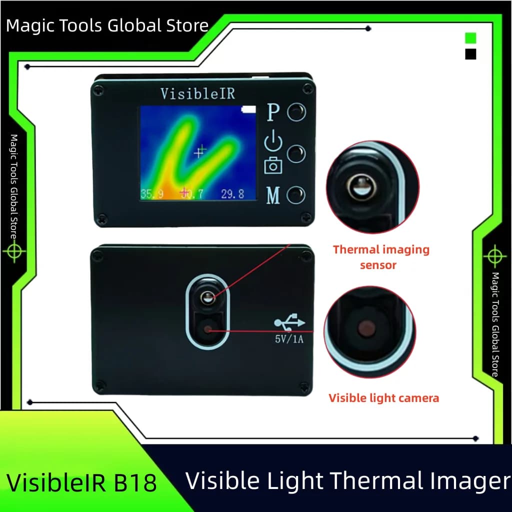 Termocamera portatile VisibleIR B18, 32x32 pixel a infrarossi con fotocamera a luce visibile, termometro senza contatto -40°C ° Da C a 300 ° C