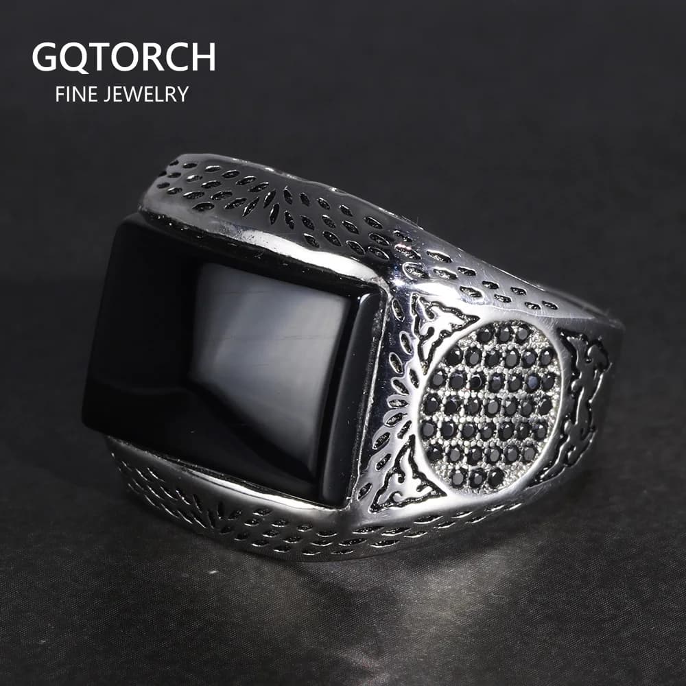 Real Pure 925 Sterling Silver Rings Retro Vintage Cool Turkey Ring For Men Mens Rings With Stones Turkish Jewelry Anel Masculino