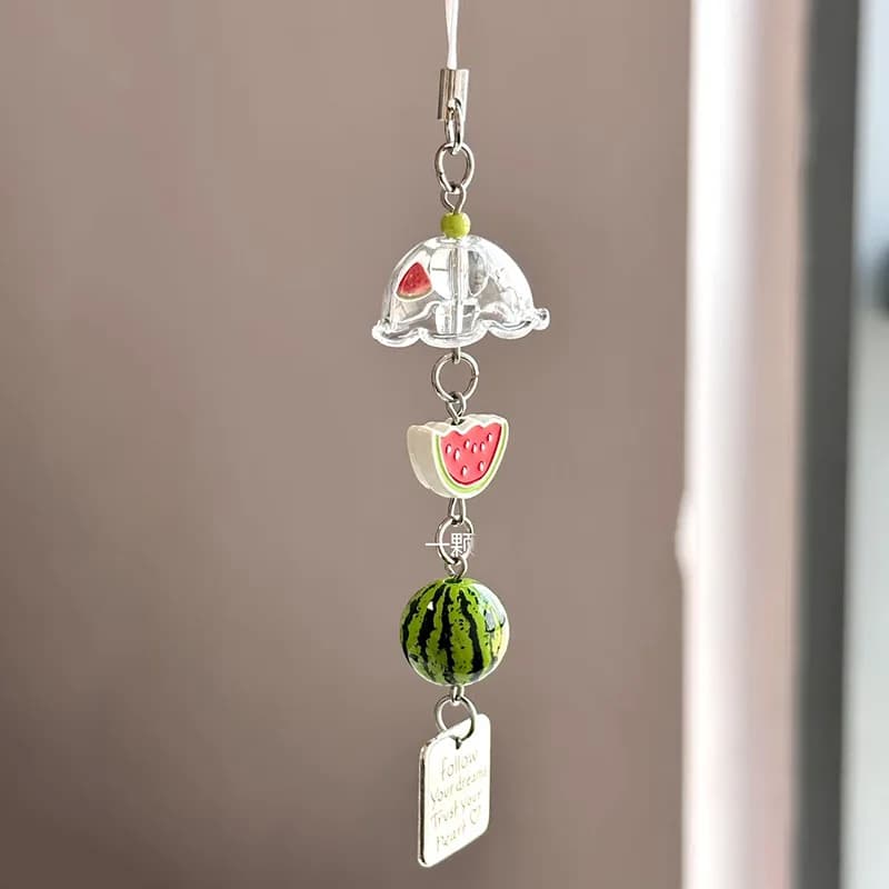 Summer Watermelon Wind Chime Pendant Keychain High-value Girl Pericardium Bag Camera Mobile Phone Chain Pendant Handmade.