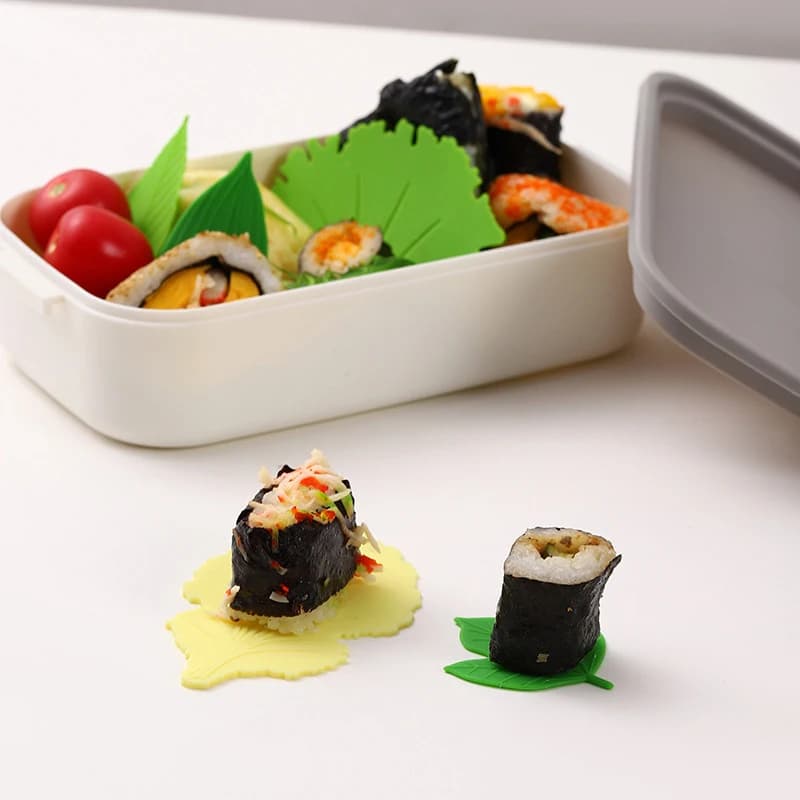 Set di 1 Contenitore Bento in Silicone a Forma di Foglia con Separatore per Pranzo, Tappetino per Sushi e Polpette di Riso, Accessori da Cucina Riutilizzabili