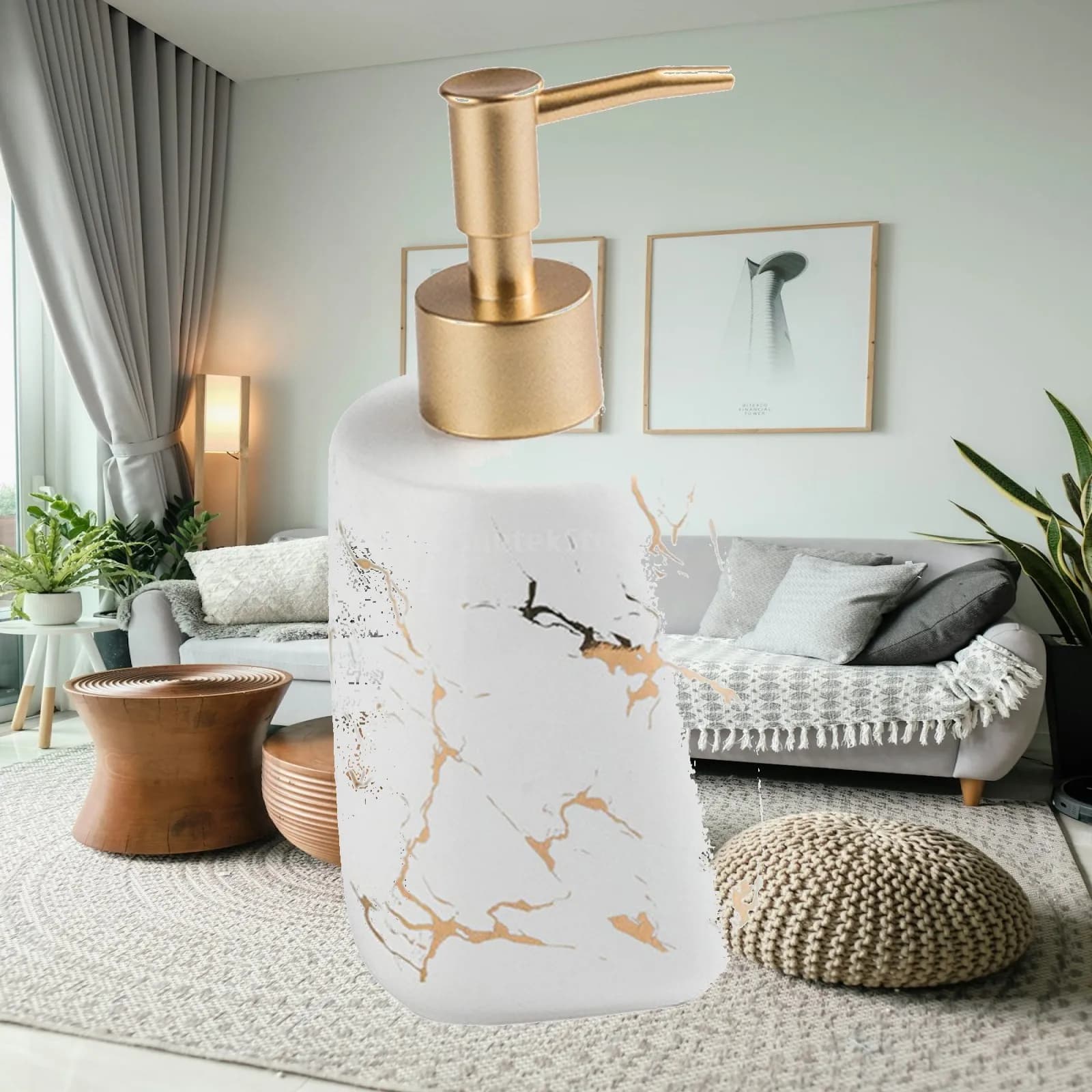 Ceramic Soap Dispenser 350ml Bathroom Kitchen Marbling Refillable Bottle