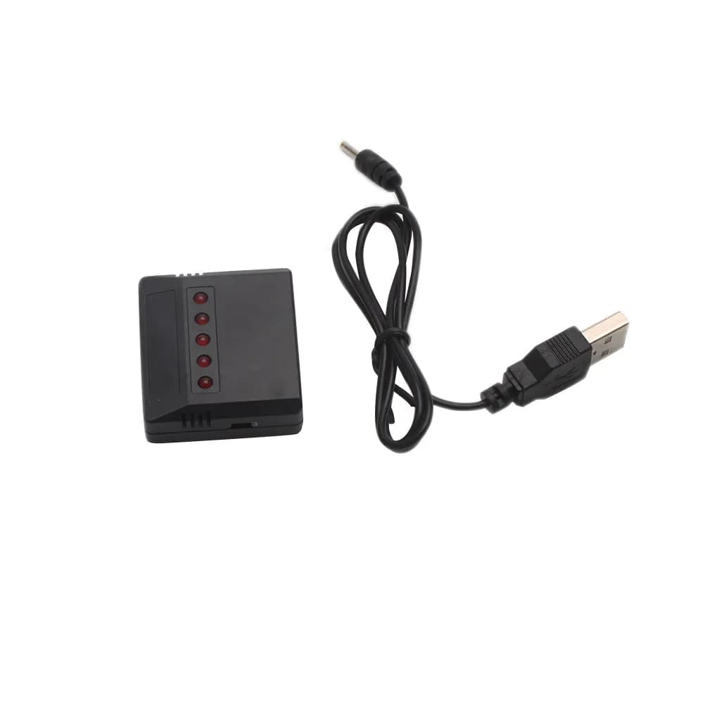 Caricabatterie RC Multifunzione 5 in 1 Nero in Plastica Dura e Metallo 3.7V per Quadricottero con Indicatori di Condizione di Ricarica