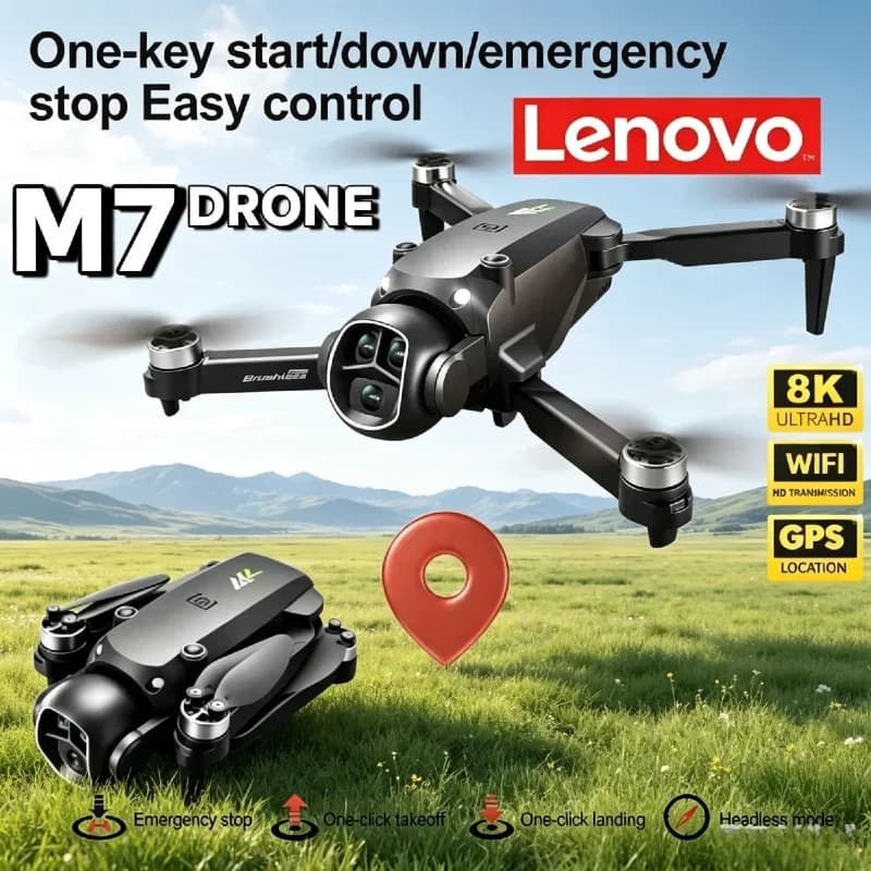 Drone RC Portatile Pieghevole Lenovo M7 con Doppia Fotocamera 8K HD, Connessione WiFi, Quadricottero Professionale per Riprese Aeree