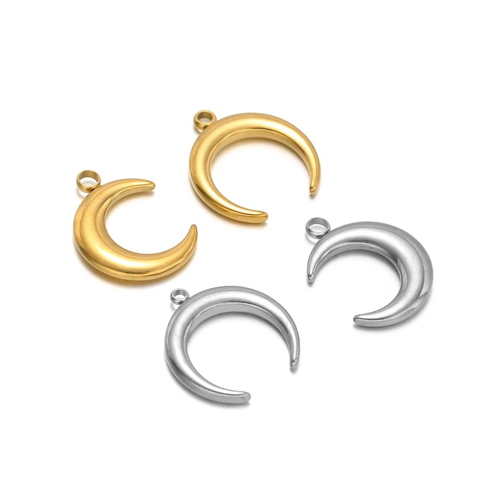 Ciondolo squisito con ciondoli a forma di luna solida in acciaio inossidabile da 5 pezzi per gioielli fai da te, componenti per collane, braccialetti, forniture all'ingrosso