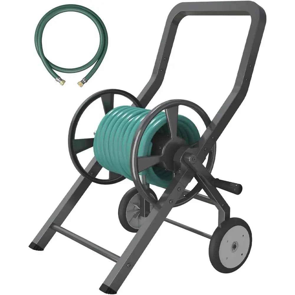 Garden Hose Cart with Wheels, Outdoor Heavy Duty Powder-coated Steel Water Storage Winder Holder, Holds 165 t o 5/8’’ Hose with