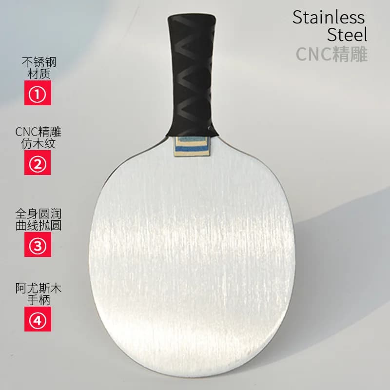 500g Metal Weighted Table Tennis Blade Stainless Steel Plate Wooden Handle Paddle for Professional Weight Training Practice