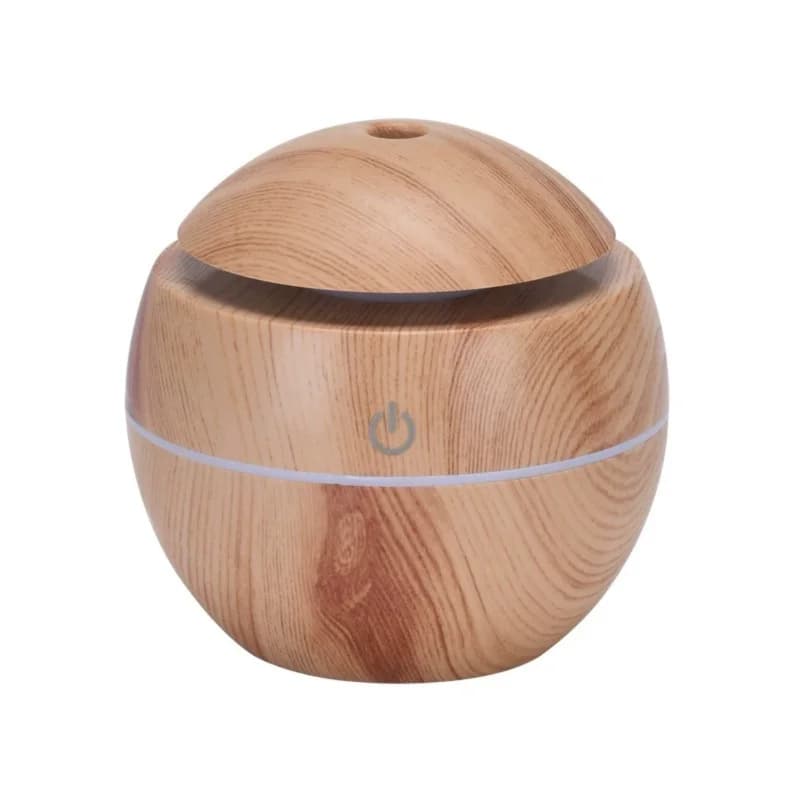Umidificatore USB e diffusore di oli essenziali con venature del legno da 300 ml: LED a 7 colori, nebbia fredda silenziosa, spegnimento automatico, design compatto per