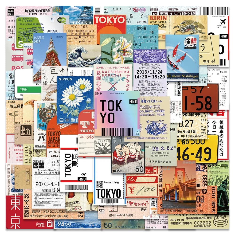 60 pieces Tokyo Travel Souvenir Biglietto Graffiti Wall decal Cartoon DIY Decalcomanie Toy for Kids Valigia Scrapbook Phone Laptop Wall decal