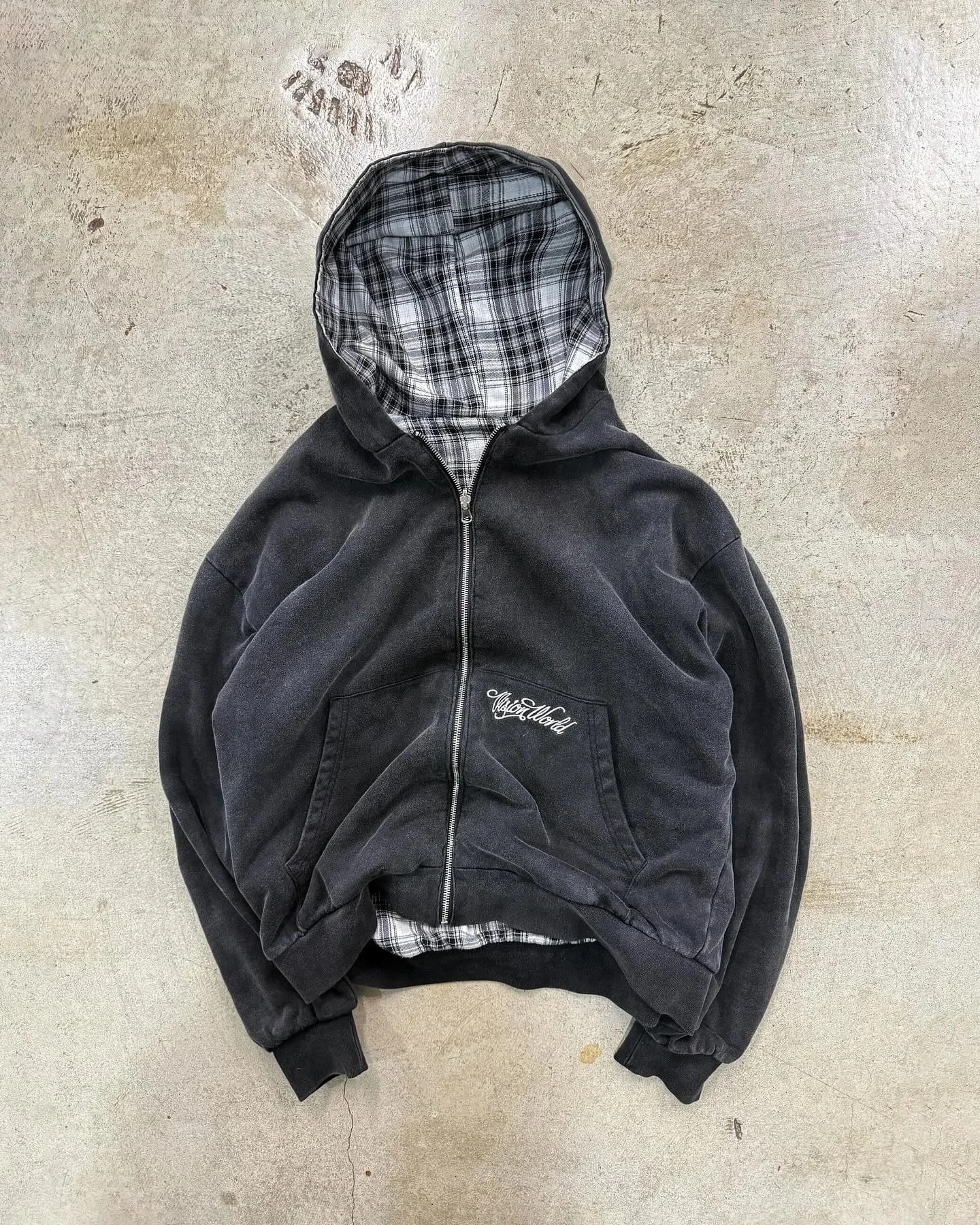 Harajuku donna uomo autunno inverno felpa con cappuccio cappotto Casual retro griglia stampa cerniera felpa con cappuccio allentata reversibile top gotico oversize