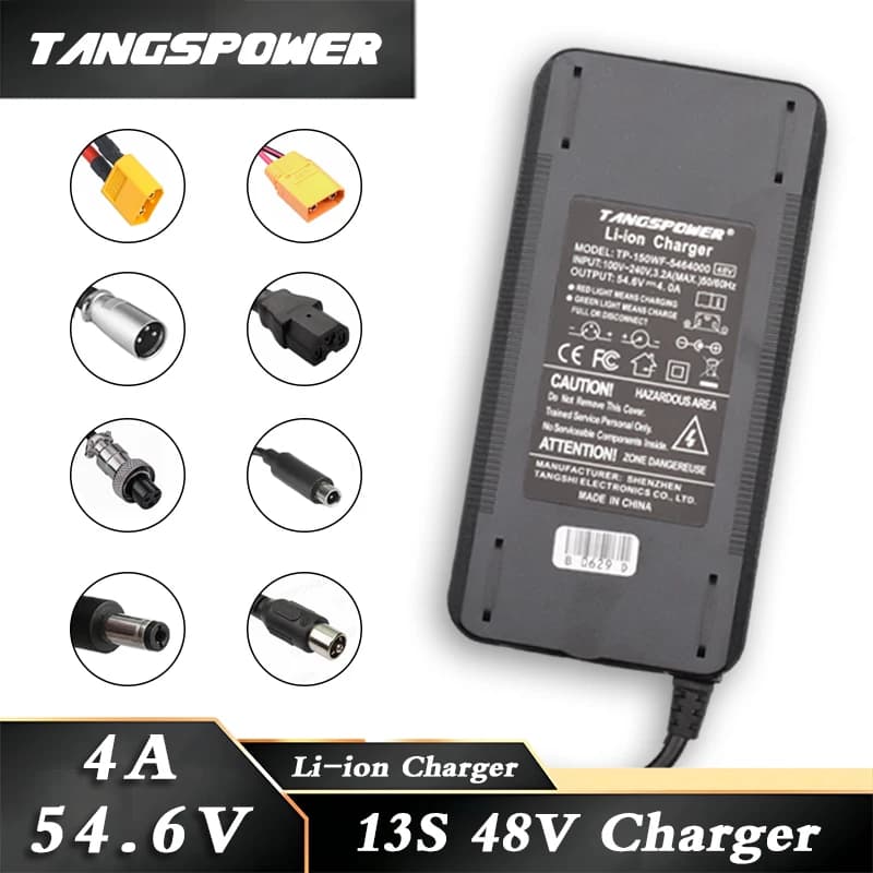 TANGSPOWER Caricabatterie intelligente da 54,6 V 4 A per batteria agli ioni di litio Kugoo C1/G2/M4 13S, ricarica rapida con ventola di raffreddamento, certificato CE/FCC/UL