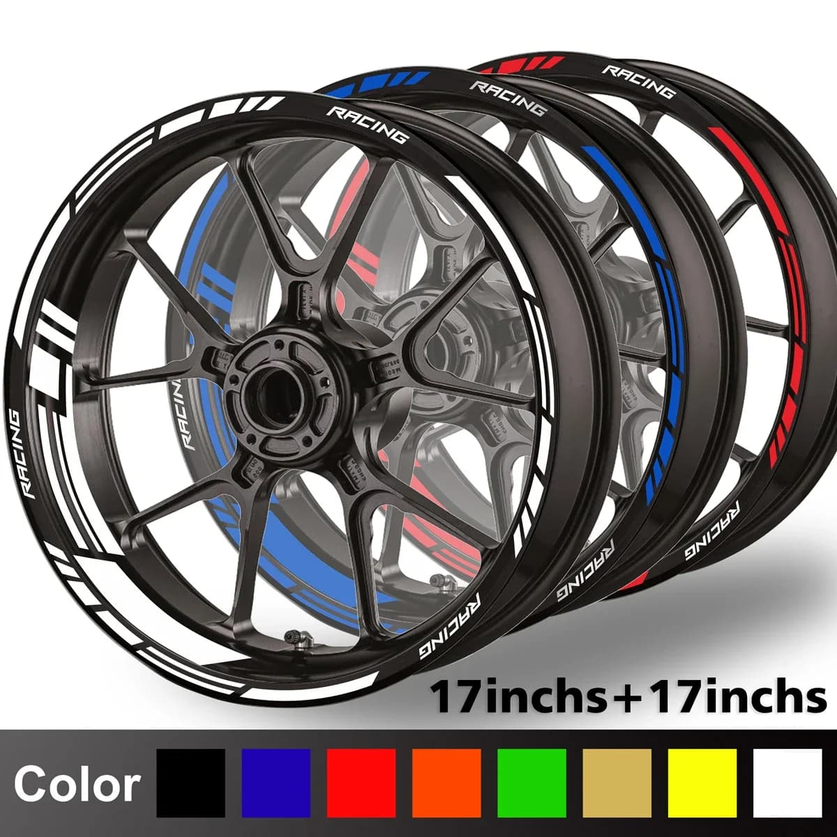 Reflective Motorcycle Wheel Stickers Hub Decal Rim Stripe 17 Inchs For YAMAHA Honda Kawasaki Suzuki BMW KTM Husqvarna Triumph