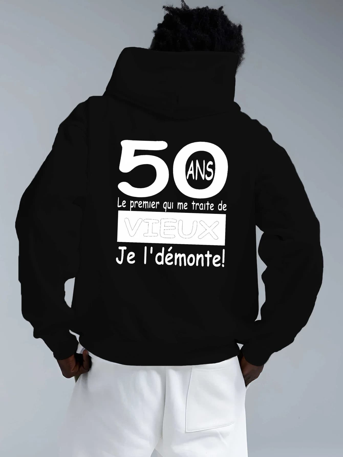 Funny hoodie with French quote for man: gift for the 50th birthday, equipped with "50 YEARS" and "That call me VECCHIO VECCHIO SONO REMOVE IT! "