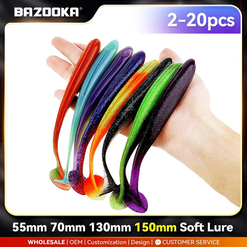Bazooka 100mm 150mm Richiamo di Pesca Grande Facile Shiner Shad Verme Silicone T Coda Esche Morbide Wobbler Swimbait Pesca Bass Luccio Inverno