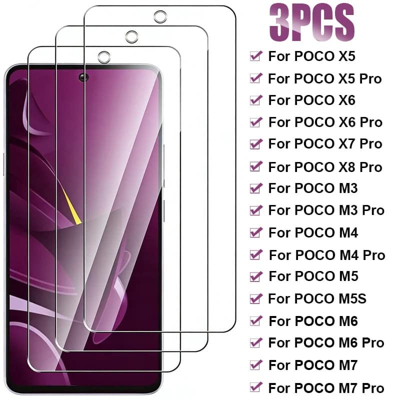 3PCS Vetro protettivo a copertura totale per Poco X5 X6 X7 X8 Pro Max 5G Protezione per lo schermo per Xiaomi Poco M3 M4 M5 M6 M7 Pro Pellicola in vetro
